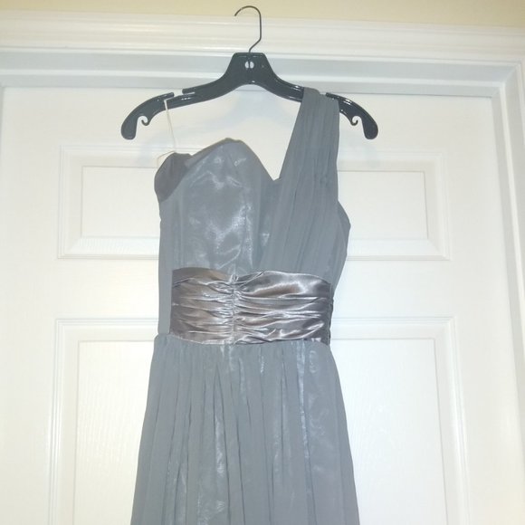 Bridesmaids Dress, Gray - One-Shoulder - Picture 1 of 5